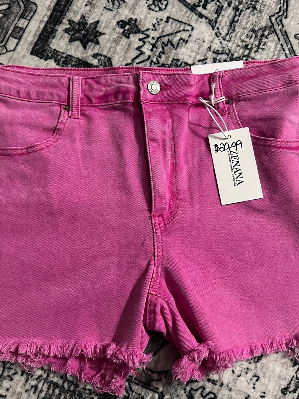 Zenana Outfitters Bright Pink Frayed Hem Denim Shorts